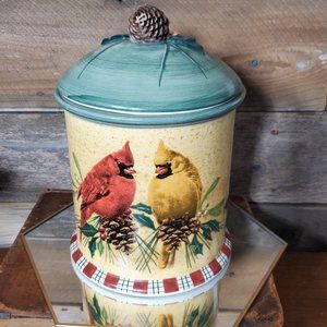 Lenox Seasons Greetings Cookie Jar - Tartan Plaid & Birds